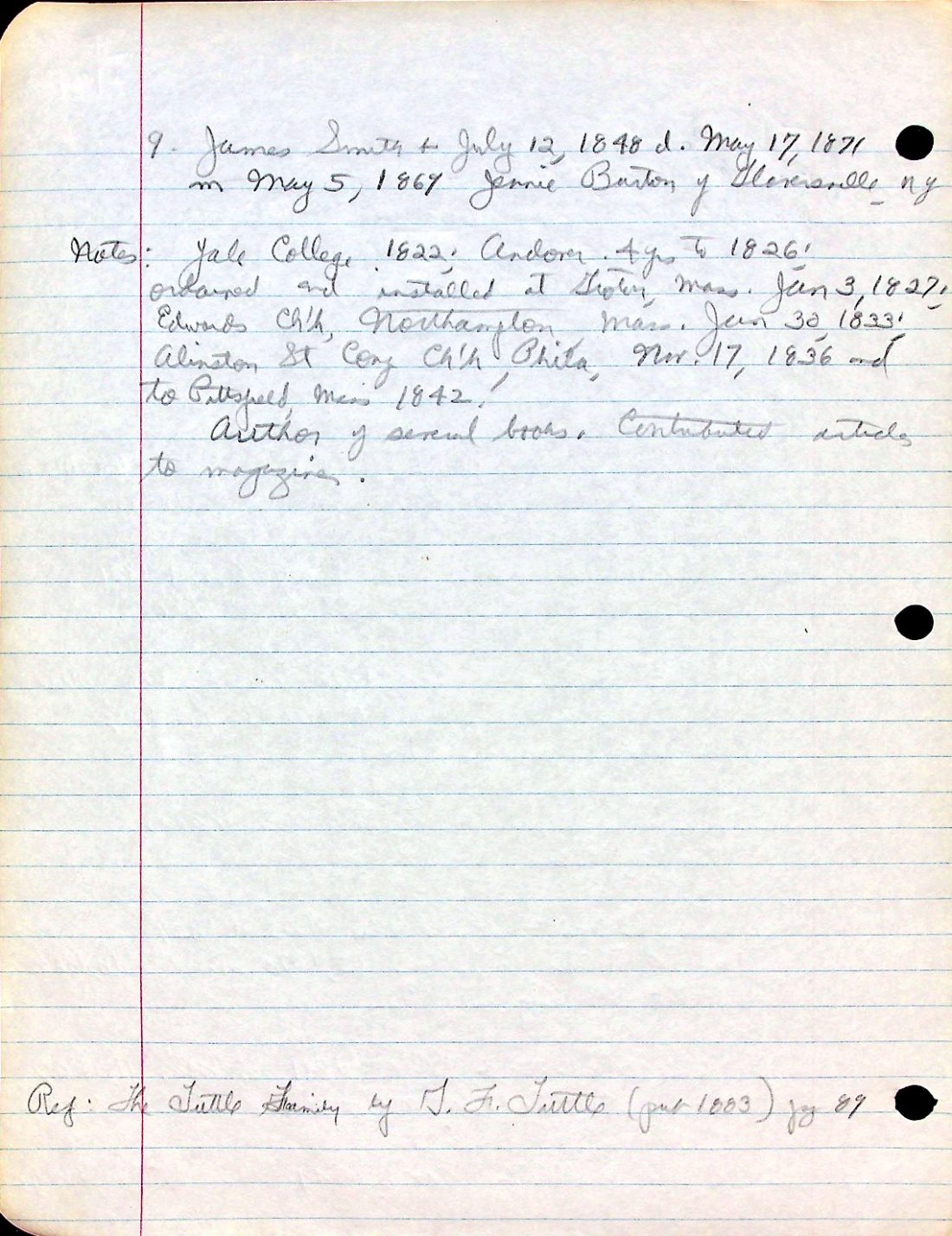 TODD, Rev. John (b. 1800 Rutland d. 1873 Mass.) 2